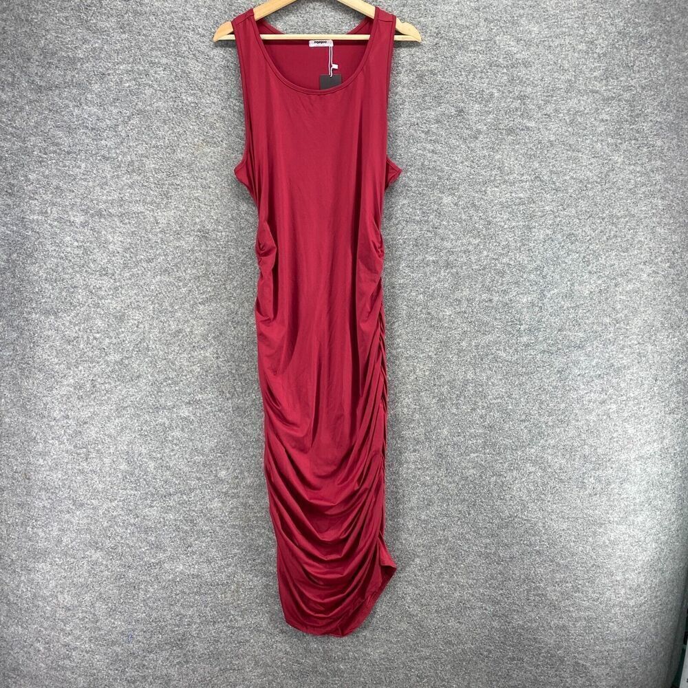 New Zeagoo Dress Women 2XL Red Maxi Long Sleeveless Round Neck Casual Solid